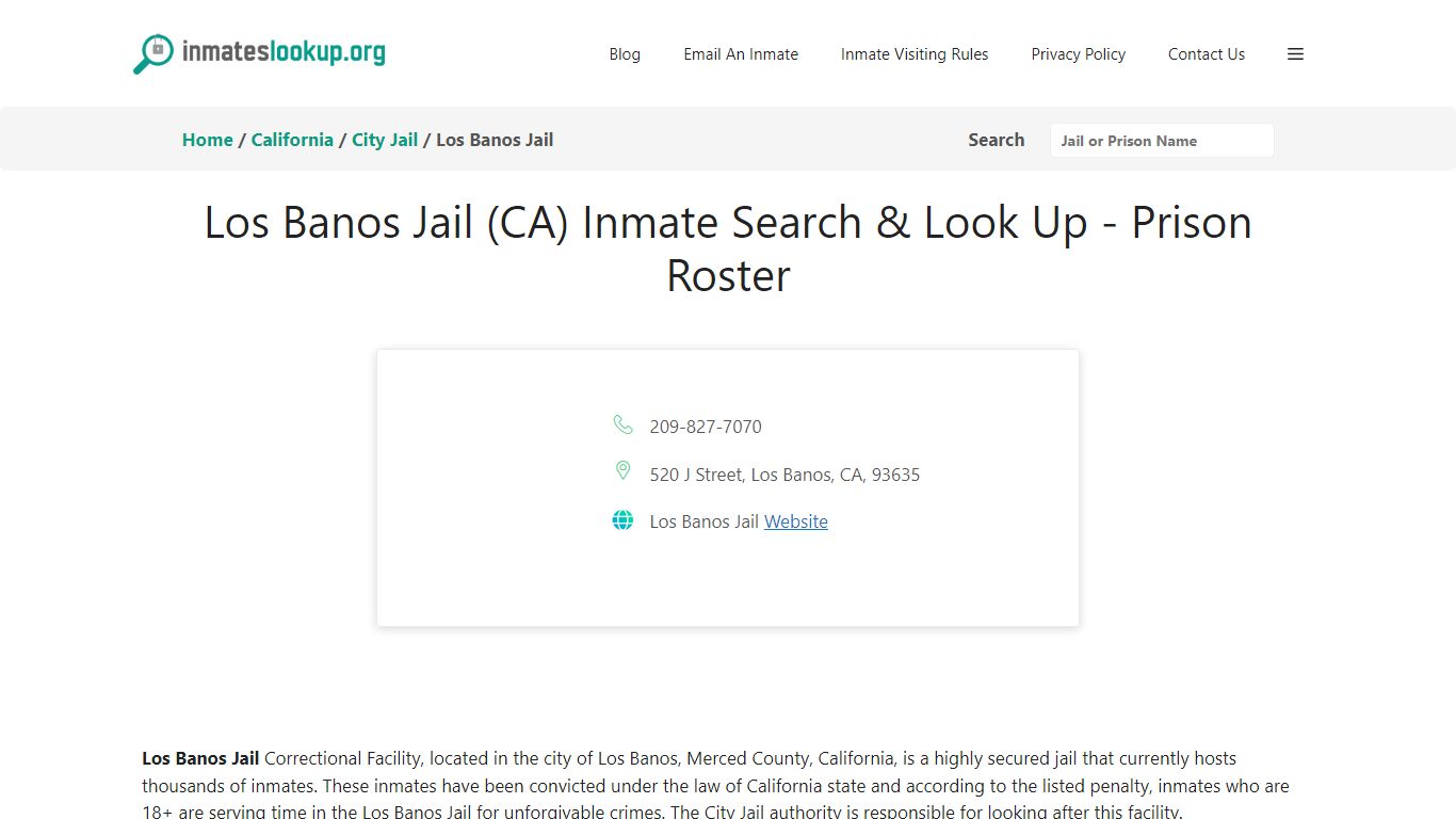 Los Banos Jail (CA) Inmate Search & Look Up - Prison Roster